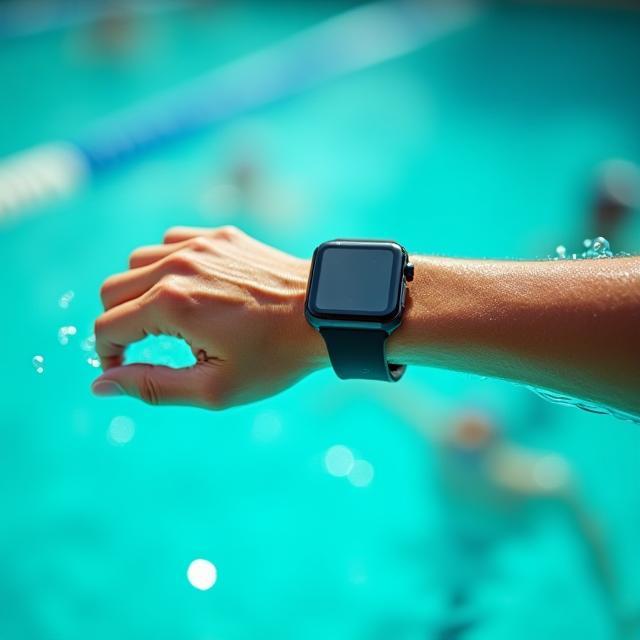 Swimmer tracking laps in ocean pool